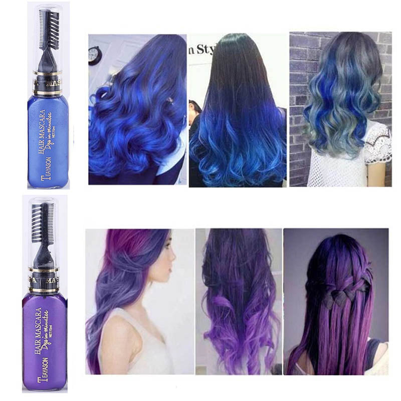 Hot 13 Colors Easy To Wear One Time Hair Color Cream Non Toxic Temporary Grey Blue Hair Dye Mascara Color Hair Tools