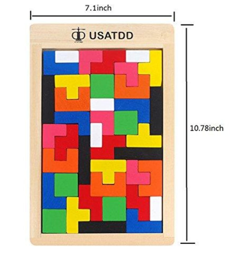 Children's Wooden Tetris Tangram Jigsaw Brain Teaser Puzzle