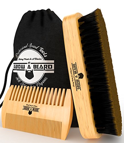 Bamboo Beard Grooming Brush and Comb Travel Set