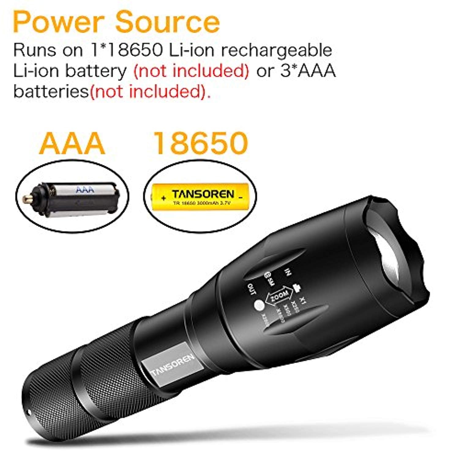 2 Pack: Tactical 10K Lumen High Powered 5-Mode LED Flashlight with 2 Buckle Carabiners