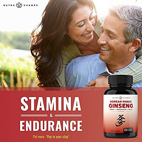 1000mg Red Panax Vegan Non GMO Ginseng Energy, Performance, Stamina Supplements - 120 Capsules
