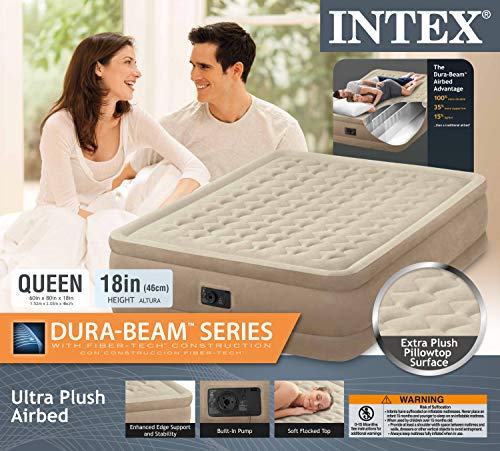 Ultra Plush Fiber-Tech Queen Size Air Mattress Bed with Built-In Pump