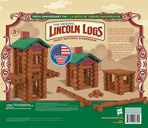 Wooden Lincoln Log Building Logs Set - 111 Pieces