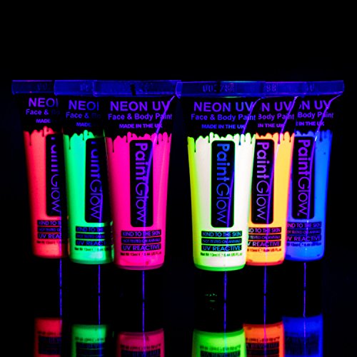 Set of 6 Tubes Neon Fluorescent UV Glow Blacklight Face and Body Paint