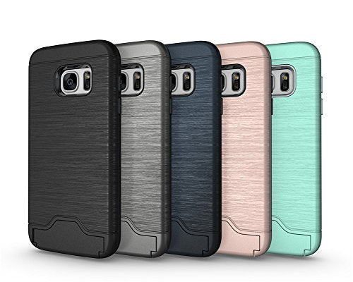 Galaxy S7 Case Wire Drawing Shockproof Hard Armor Card Slot Holder Protective Shell Kickstand