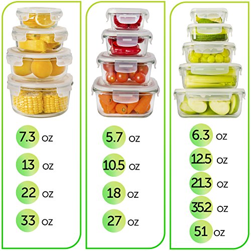 13 Piece: Airtight Glass Meal Prep Food Storage Containers