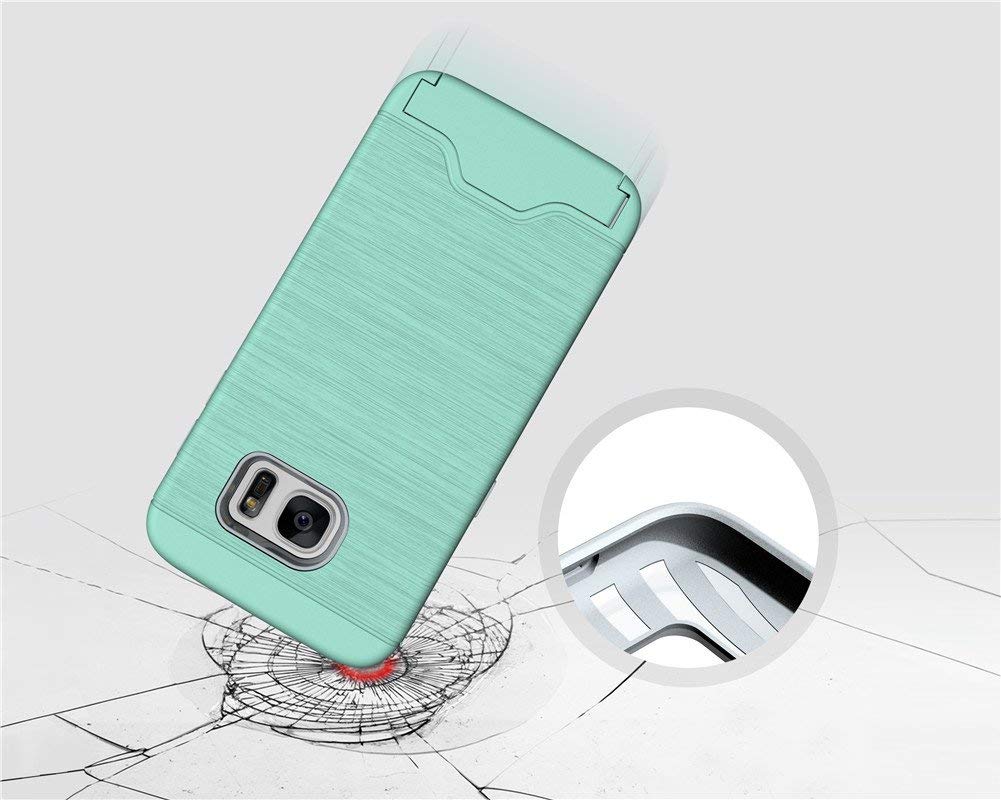 Galaxy S7 Case Wire Drawing Shockproof Hard Armor Card Slot Holder Protective Shell Kickstand