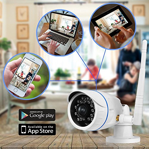 Wireless Weatherproof Outdoor IP HD 720p WiFi Motion Detector Security Camera with Built-In 16GB SD Storage