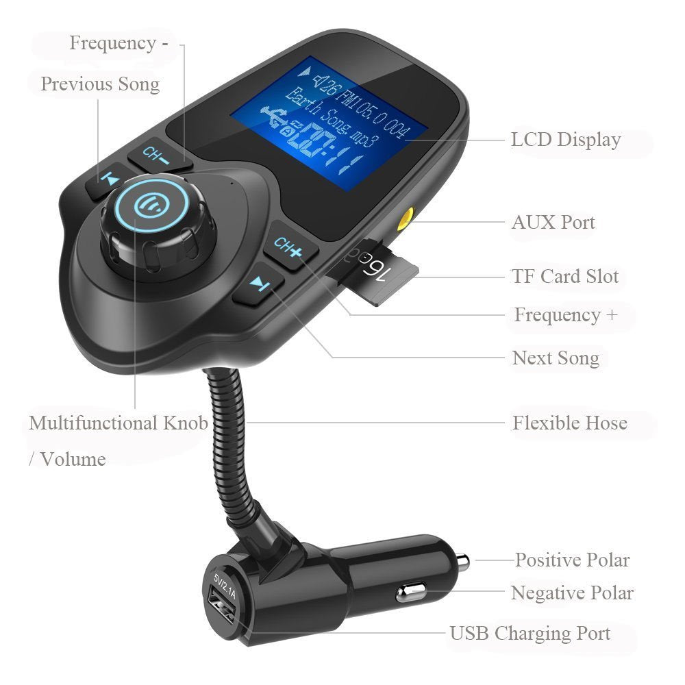 Nulaxy Wireless Bluetooth Car FM Transmitter Audio Adapter