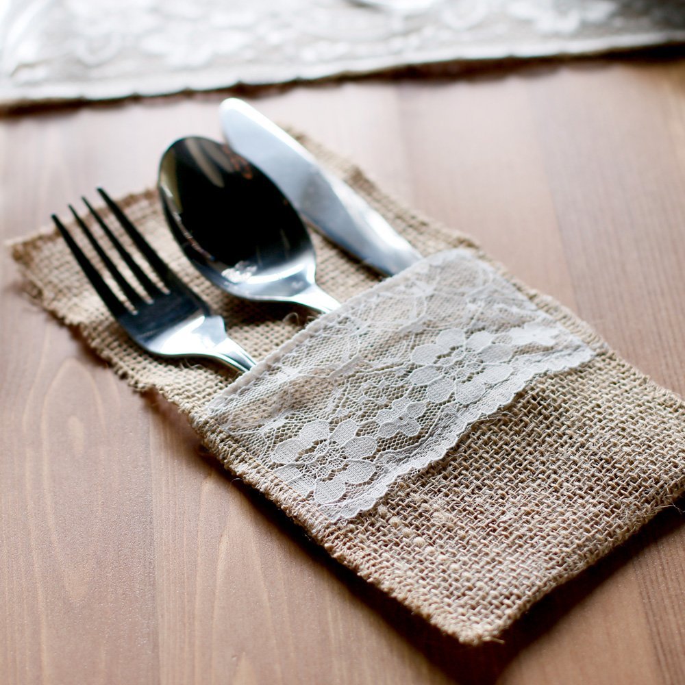 Natural Burlap Silverware Napkin Holders - 4x8 Inch