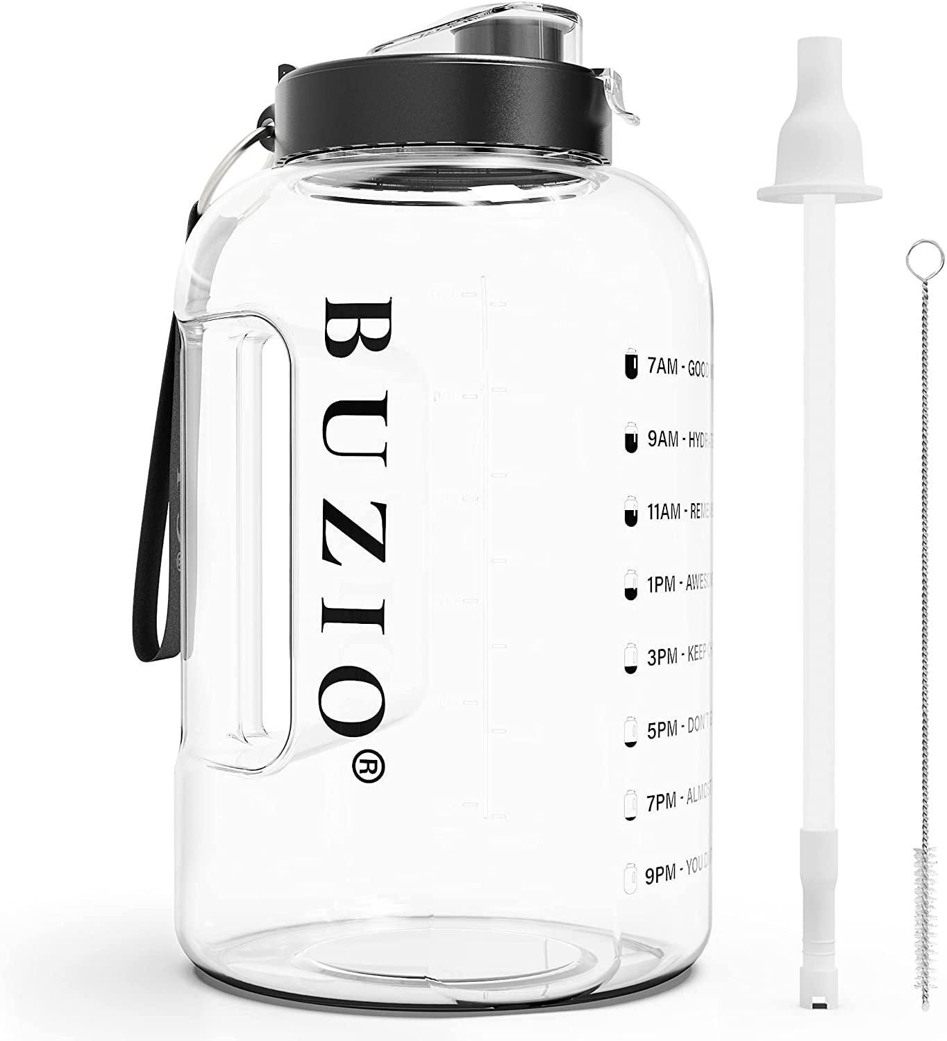 BUZIO 1 Gallon Water Bottle with Straw Lid, 128oz Motivational Water Jug, Big Sports Gym Drinking Bottle Canteen, Leakproof BPA Free Flask, Enough Drinking Sports Water Jug, Indigo Crush