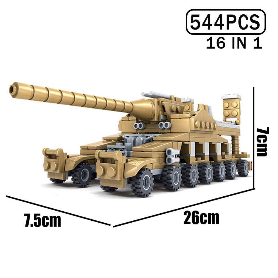 16-in-1 Army Tank Transforming Building Blocks Set - 544 Pieces