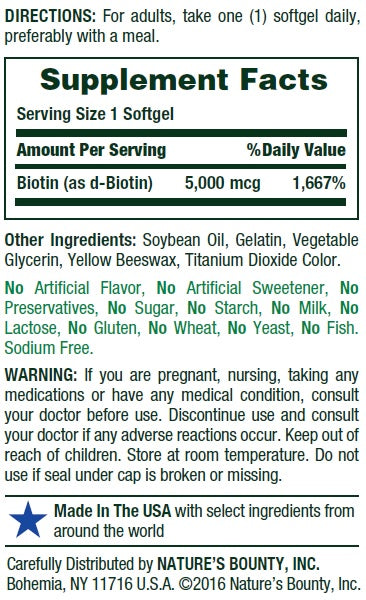 Biotin 5 mg Soft Gel Metabolism Support Supplement - 72 Capsules