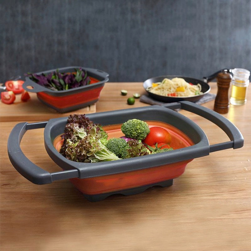 Over The Sink Silicone Collapsible Colander with Adjustable Extending Handles