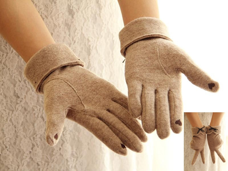 Women's Cashmere Wool Embroidered Touchscreen Winter Gloves