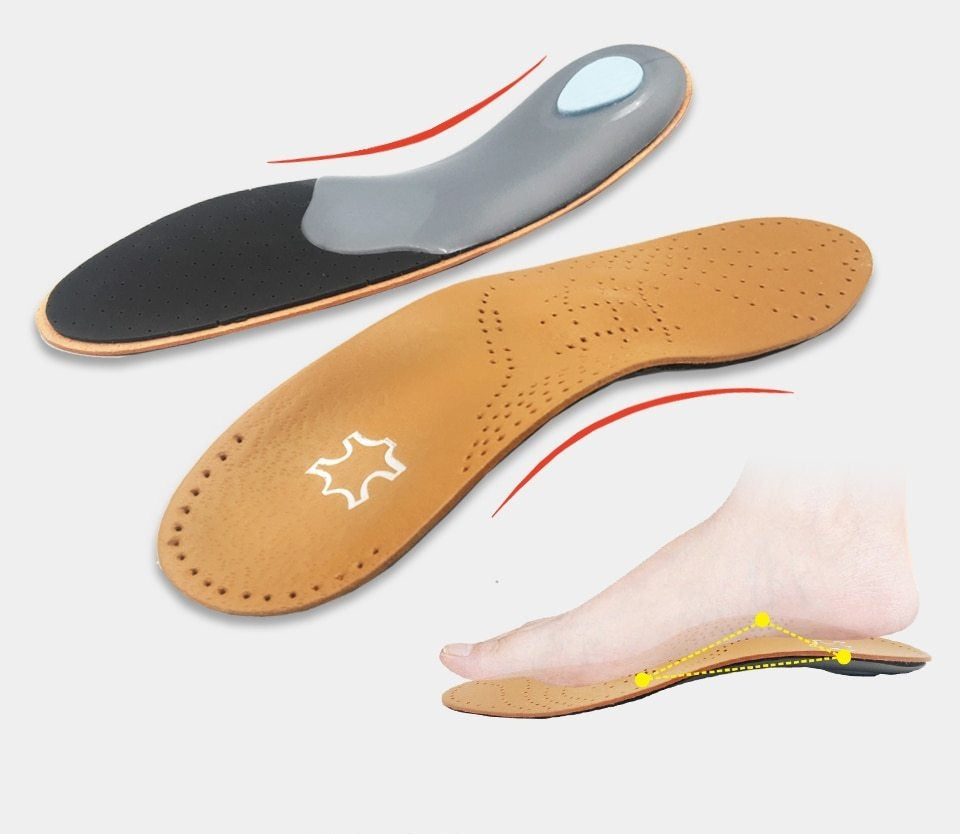 Leather Orthopedic Flat Foot Arch Support 2.5 cm Silicone Insoles