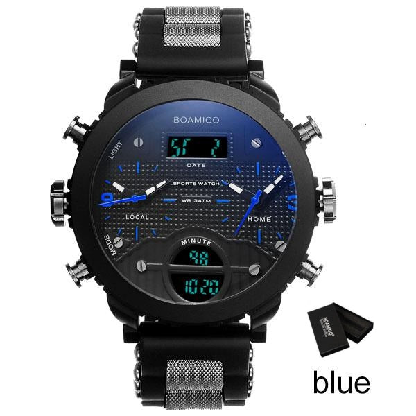 Men's Digital LED 3 Time Zone Quartz Wristwatch