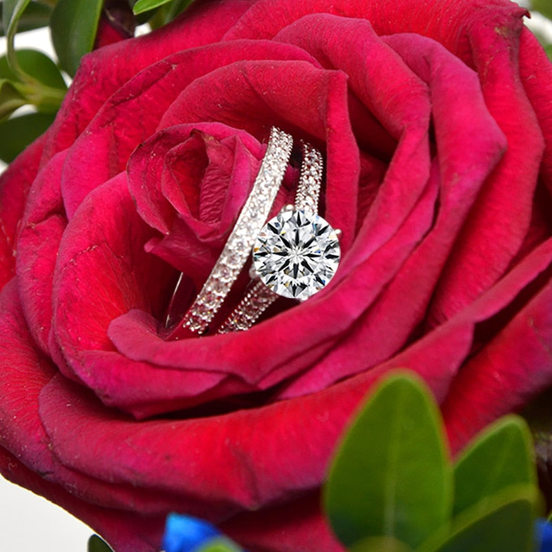 Women's 1.25 Carat Luxury Wedding Engagement 2pc 925 Sterling Silver Ring Set