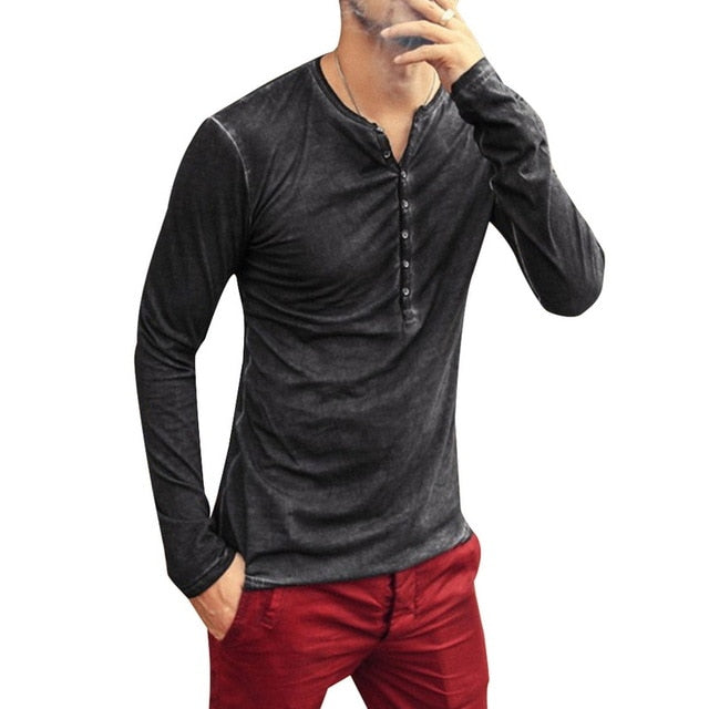 Men's V-Neck Long Sleeve Slim Tee