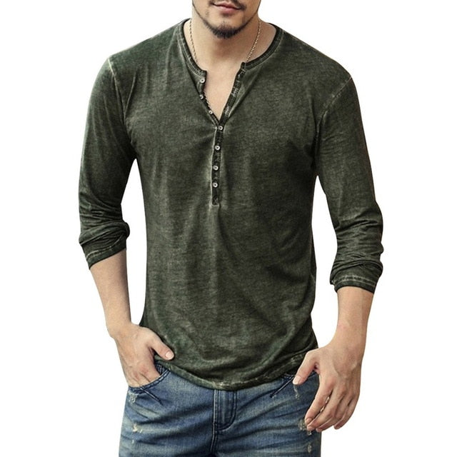 Men's V-Neck Long Sleeve Slim Tee