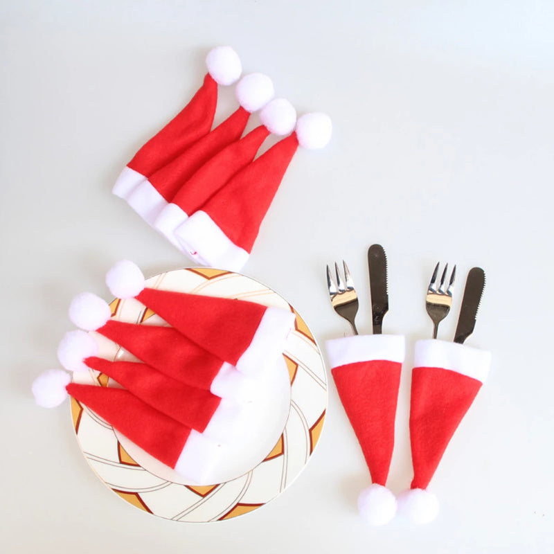 10PCS Christmas Cap Cutlery Holder
