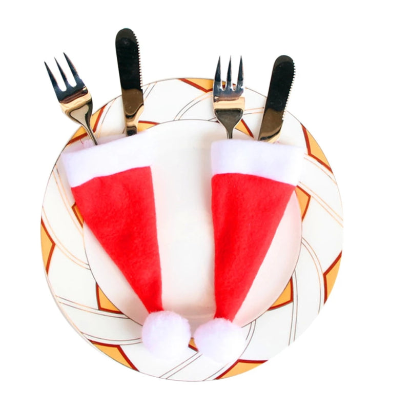 10PCS Christmas Cap Cutlery Holder