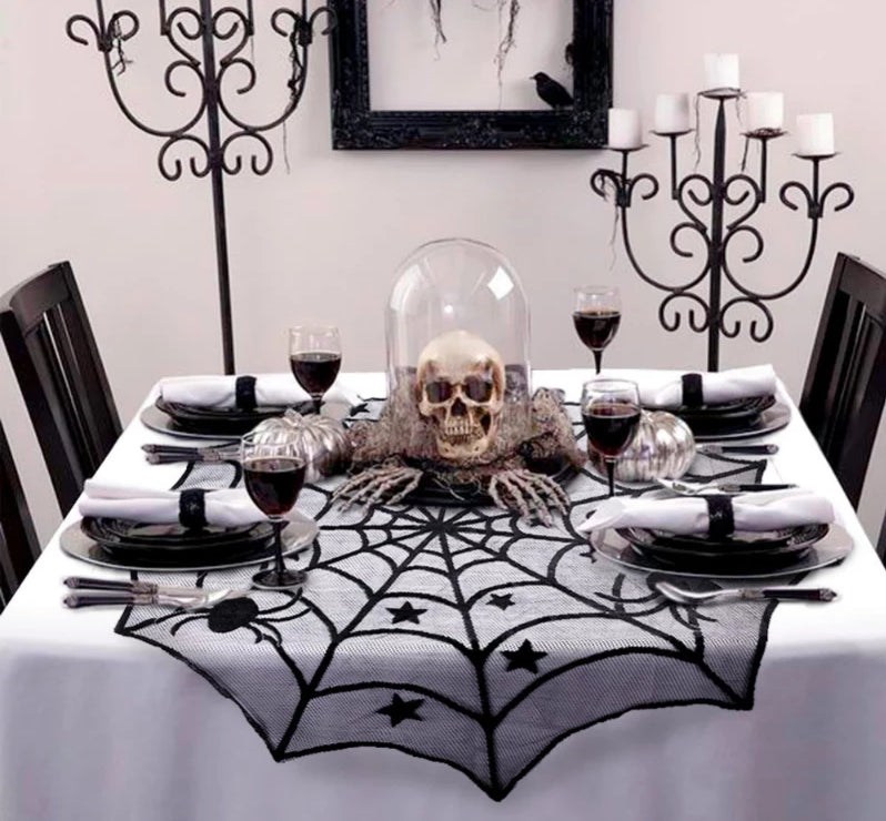 Halloween Black Lace Spiderweb Table Cloth