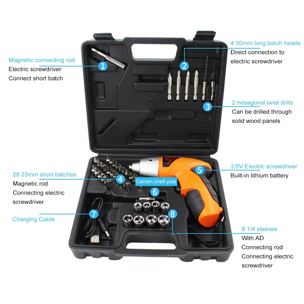 47 Pcs Set Cordless Rechargeable 3.6V Electric Screwdriver