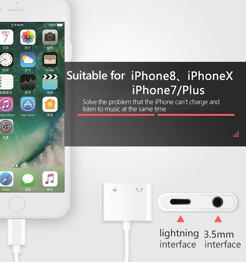 2-in-1 iPhone Lightning Audio and Charging Split Adapter