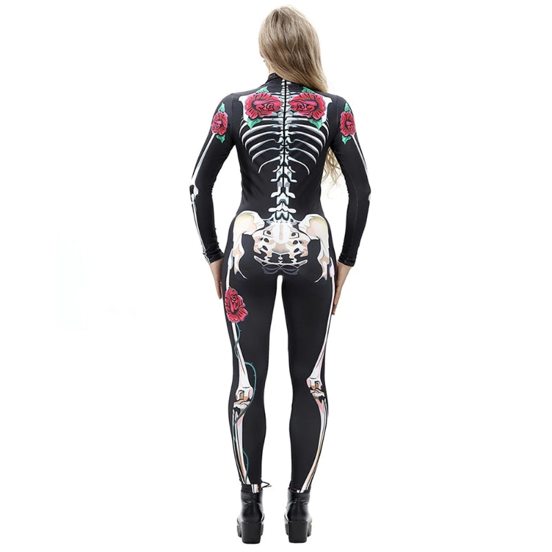 Women's Halloween Skeleton Jumpsuit Costume