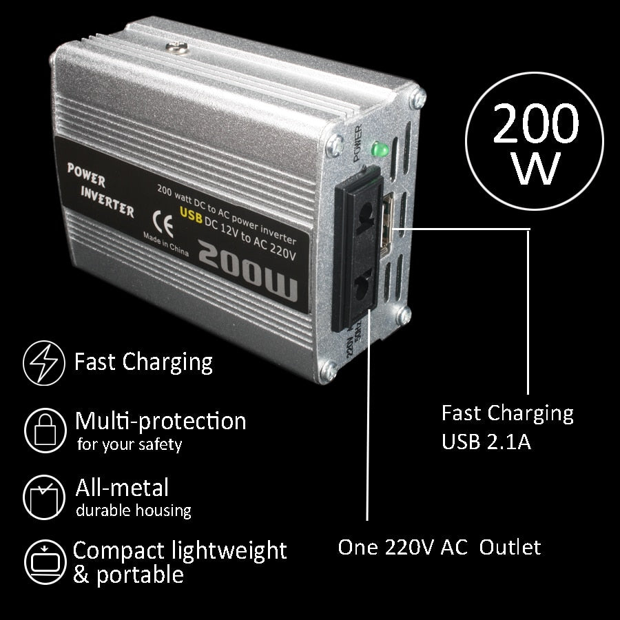 200W Car Power Inverter 12V to AC 220V