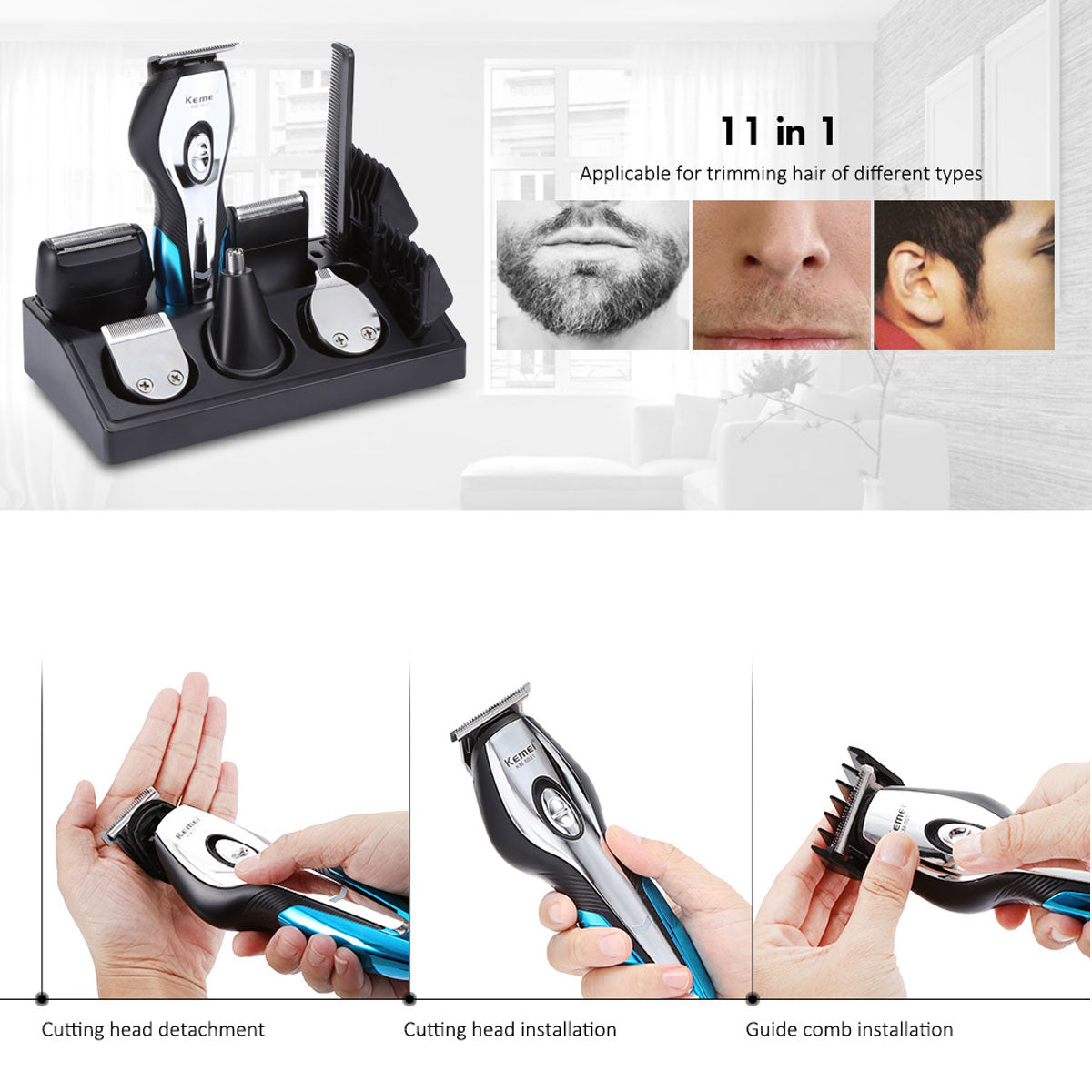 Rechargeable Electric Hair Trimmer 11 in 1 Clipper Electric Shaver