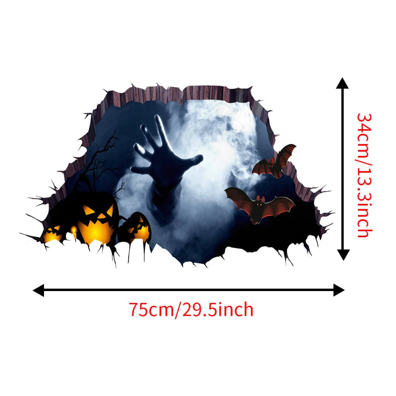 Halloween 3D View Scary One Hand Removable Wall Sticker Floor Mural Decoration