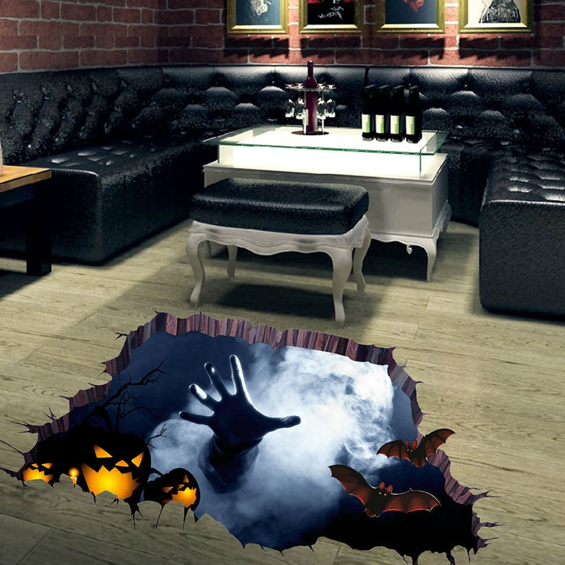 Halloween 3D View Scary One Hand Removable Wall Sticker Floor Mural Decoration