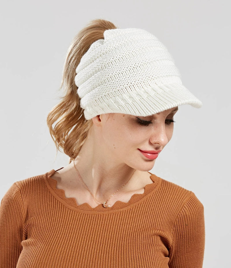 Women's Messy Bun Ponytail Beanie Hat