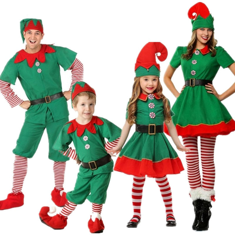 Kids and Adult Christmas Elf Halloween Costume