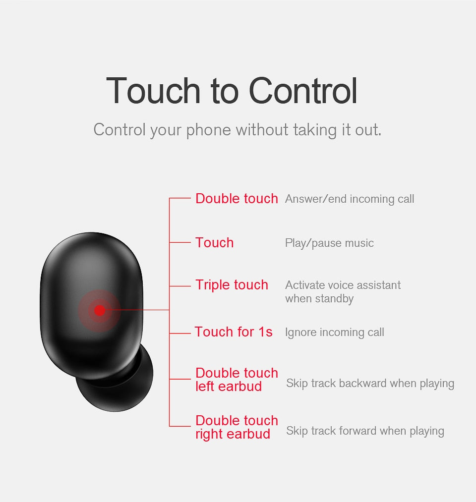 5.0 Bluetooth Fingerprint Touch HD Stereo Wireless Noise Cancelling Earphones