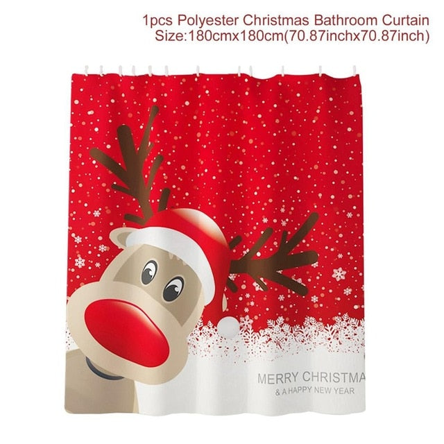 Christmas Shower Curtain OR Bath Mat Set