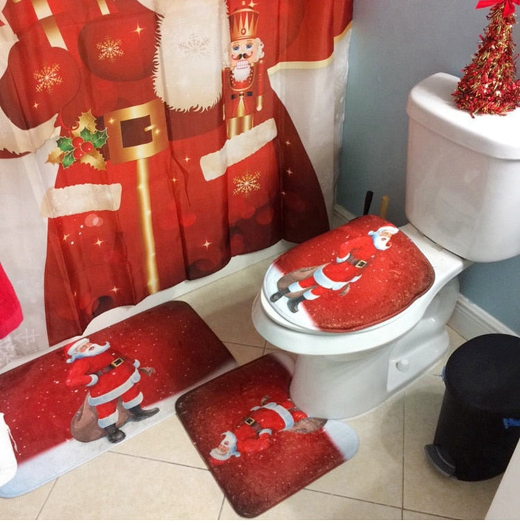 Christmas Shower Curtain OR Bath Mat Set