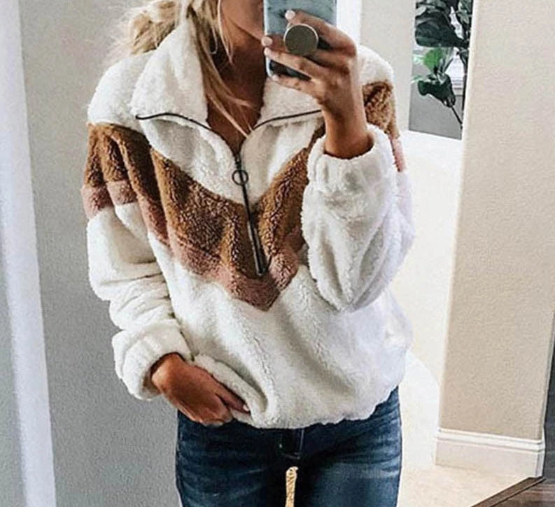 Women's Fleece Oversized Patchwork Pullover Sweatshirt