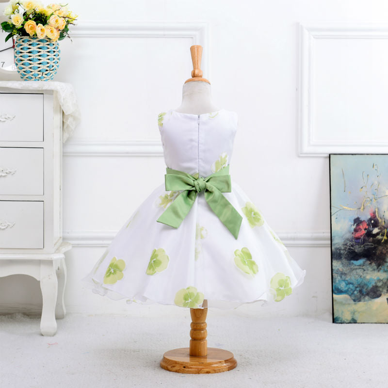 Retail new style summer baby girl print flower girl dress for wedding girls party dress with bow dress for 2-8 Years LM008