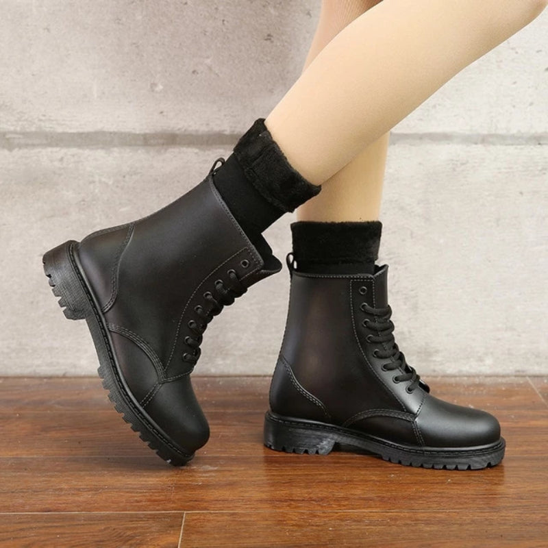 black lace up rain boots