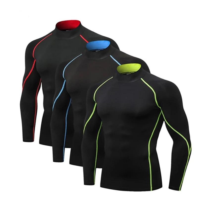 Mock Turtleneck Long Sleeve Sport Rash Guard Compression Fitness Shirt