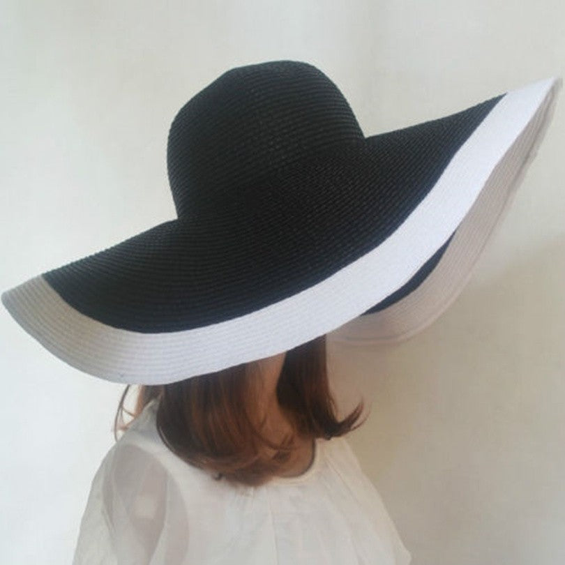 fashion women Beach hats for women summer straw hat beach cap sun hats    ladies Black and white large brim hat