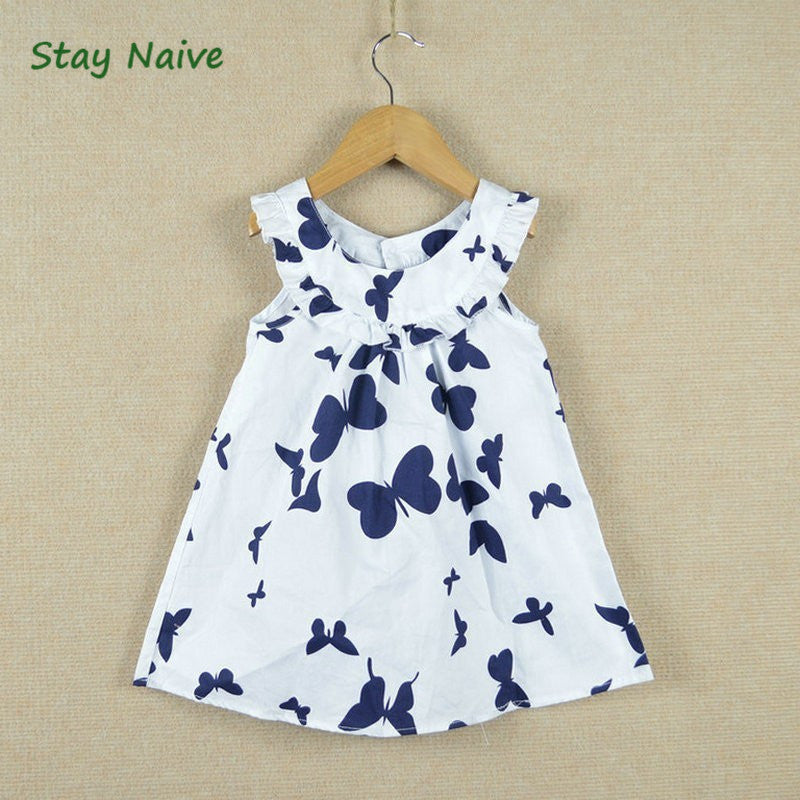 Retail New summer children girls dress, cotton print butterfly long design t-shirt 2-7Y