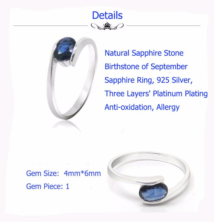 silver sapphire rings for women solid 925 silver sapphire ring  0.5 ct natural sapphire gemstone