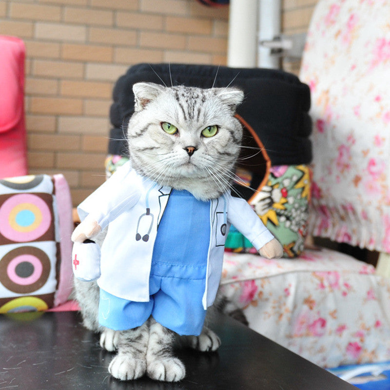 Pet Halloween Doctor Costume Dog Jeans Clothes Cat Funny Apperal