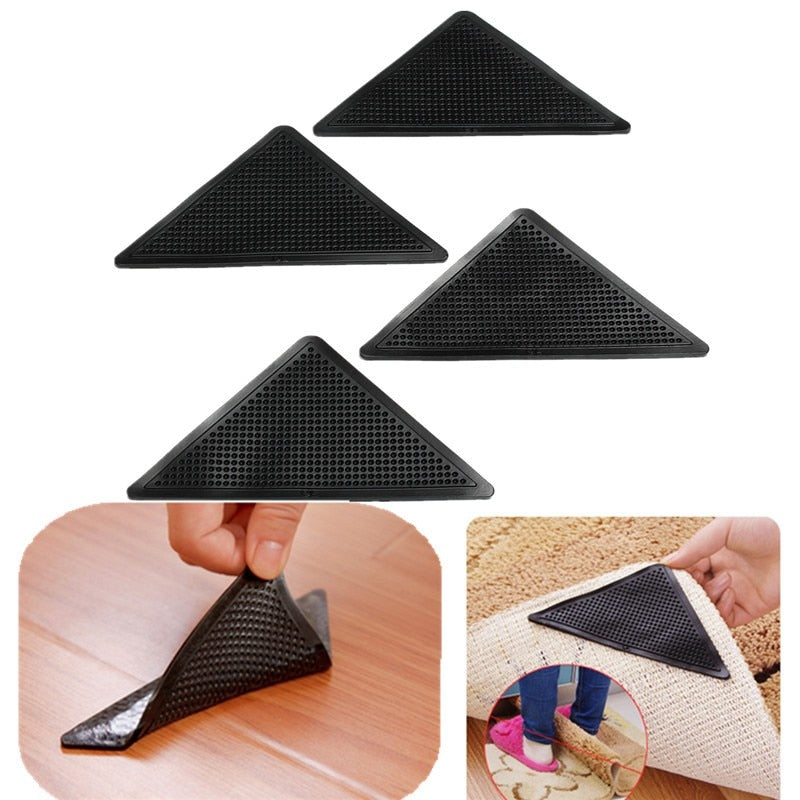 4 Pack: Reusable Rug Carpet Sticky Grippers