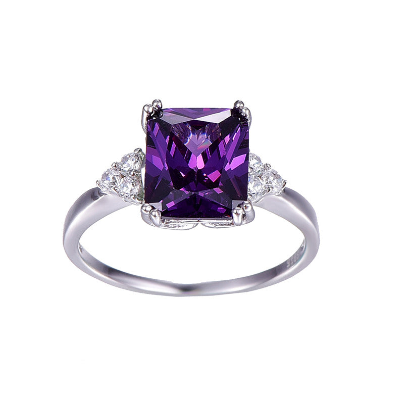 Vintage Jewelry 5.25ct Amethyst 925 Sterling Silver Ring emerald Cut Purple Nature stone Women Wedding Anel Aneis Gemstone Rings
