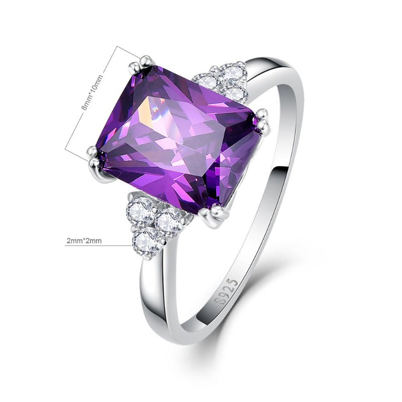 Vintage Jewelry 5.25ct Amethyst 925 Sterling Silver Ring emerald Cut Purple Nature stone Women Wedding Anel Aneis Gemstone Rings